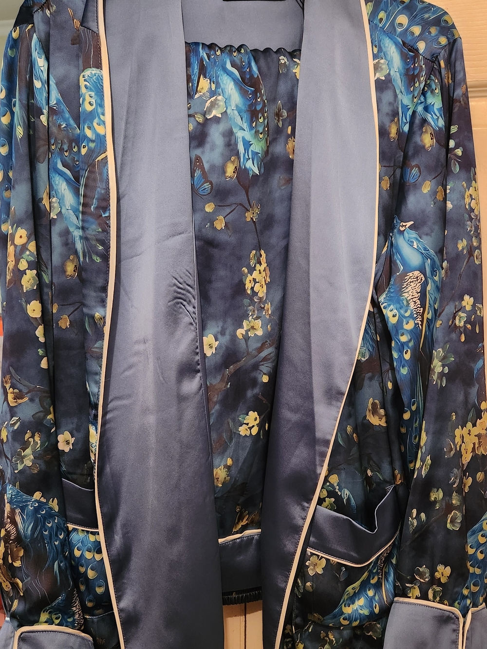 Fashion Nova Blue Peacock Satin Robe